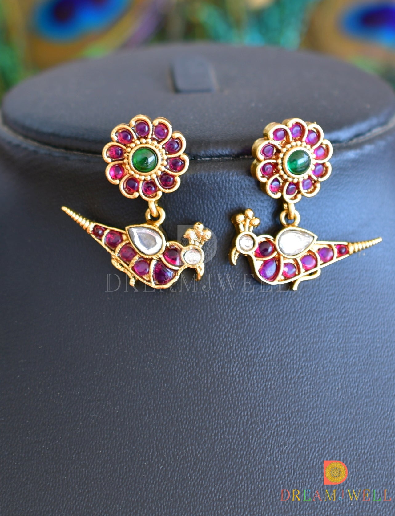 Matt finish kemp-green peacock-Lotus hasli necklace set dj-36305