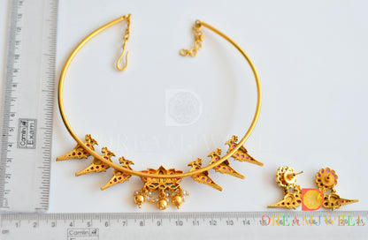 Matt finish kemp-green peacock-Lotus hasli necklace set dj-36305