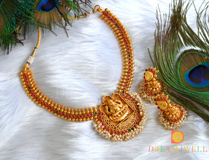 Antique kemp-green Lakshmi pearl cluster necklace set dj-07516