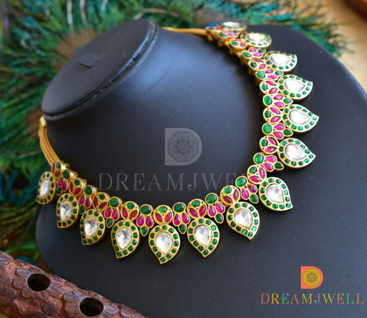 Gold look alike pink-green-white kundan jadau mango necklace dj-36308