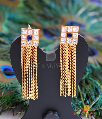 Gold tone polki-blue Long Earrings dj-06935