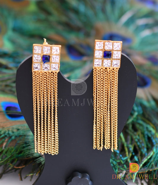 Gold tone polki-blue Long Earrings dj-06935