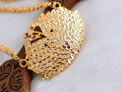Gold tone ad ruby-emerald-white swan south Indian pendant with chain dj-39445