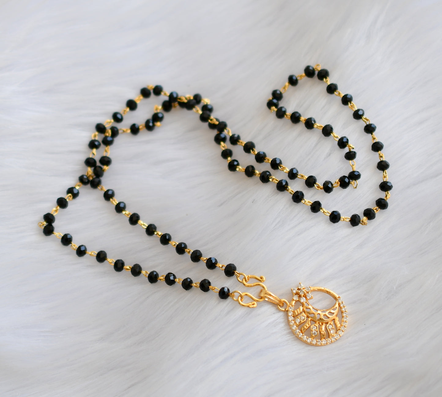 Gold tone white  stone black karimani chain with moon pendant dj-40085