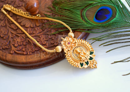 Gold tone kerala design laskshmi pendant chain with green mango dj-35483