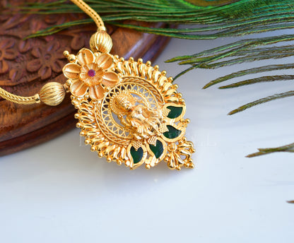 Gold tone kerala design laskshmi pendant chain with green mango dj-35483