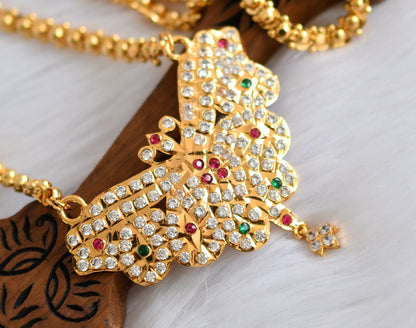 Gold tone ad ruby-emerald-white south Indian pendant with chain dj-39446