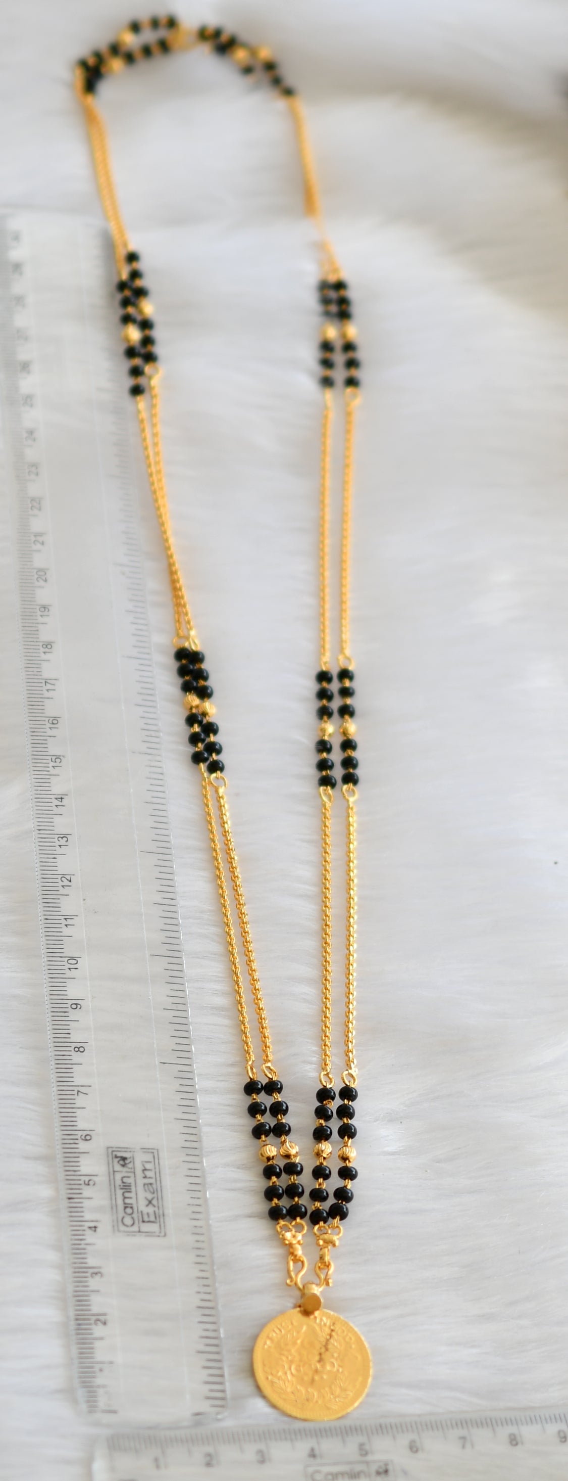 Gold tone double layer Lakshmi pendant karimani mala/chain dj-40084
