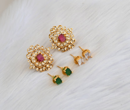 Matte finish ruby-green-white color changeable earrings dj-41011