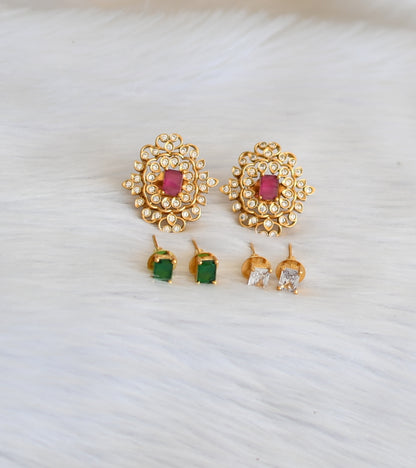 Matte finish ruby-green-white color changeable earrings dj-41011
