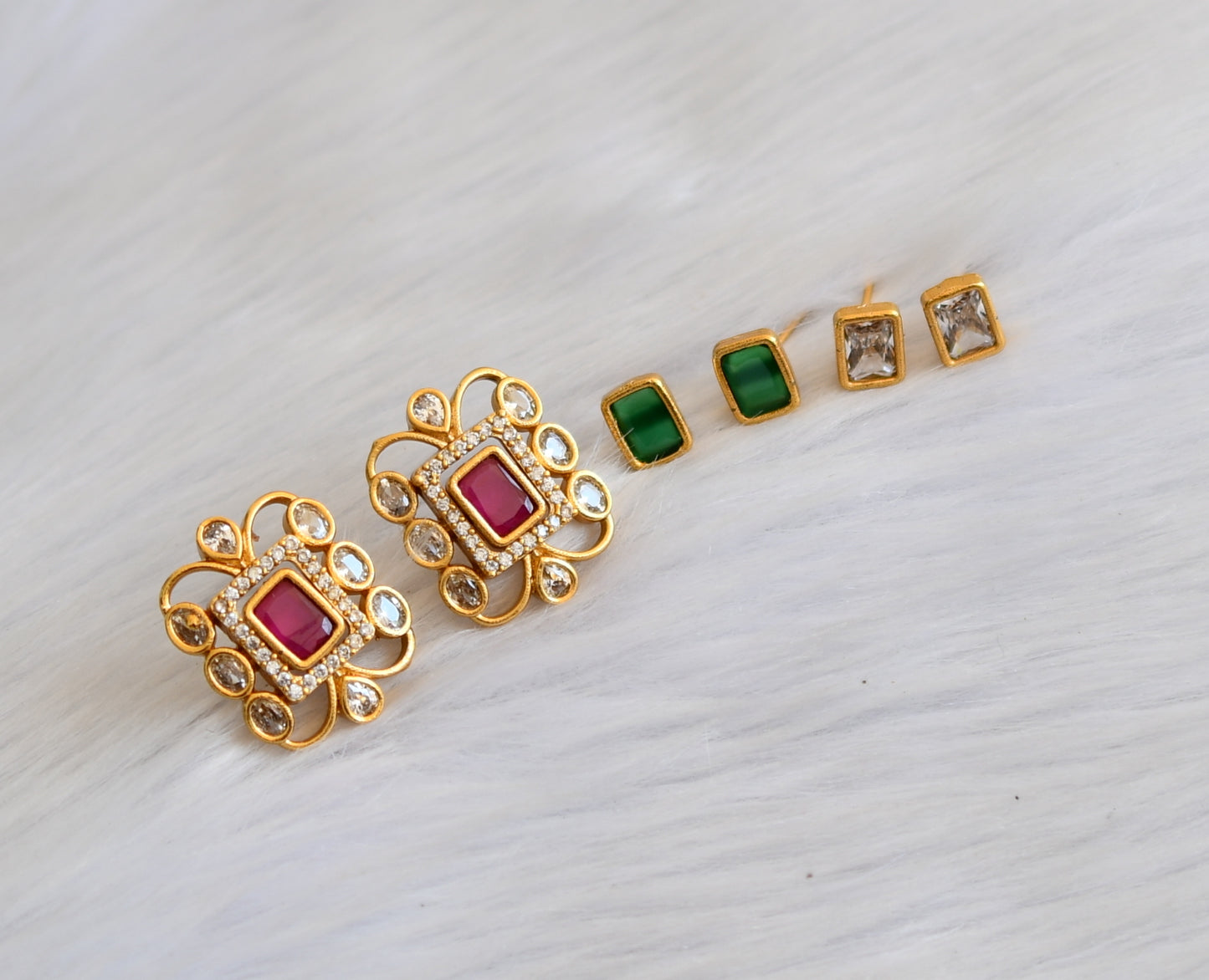Matte finish ruby-green-white color changeable earrings dj-41012