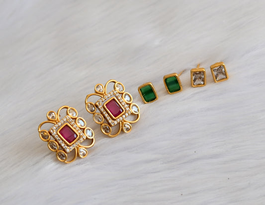 Matte finish ruby-green-white color changeable earrings dj-41012