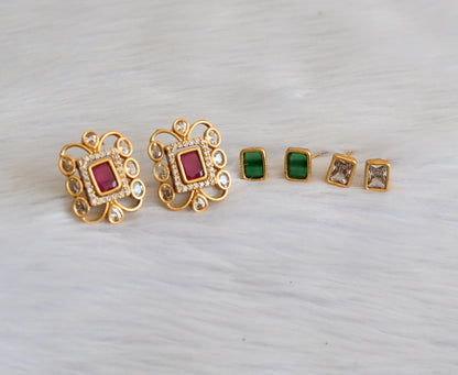 Matte finish ruby-green-white color changeable earrings dj-41012