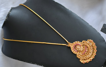 Gold tone ad ruby stone Lakshmi pendant with chain dj-39448