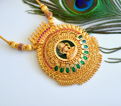 Gold tone green-pink big Lakshmi nagapadam designer pendant designer long necklace dj-35490