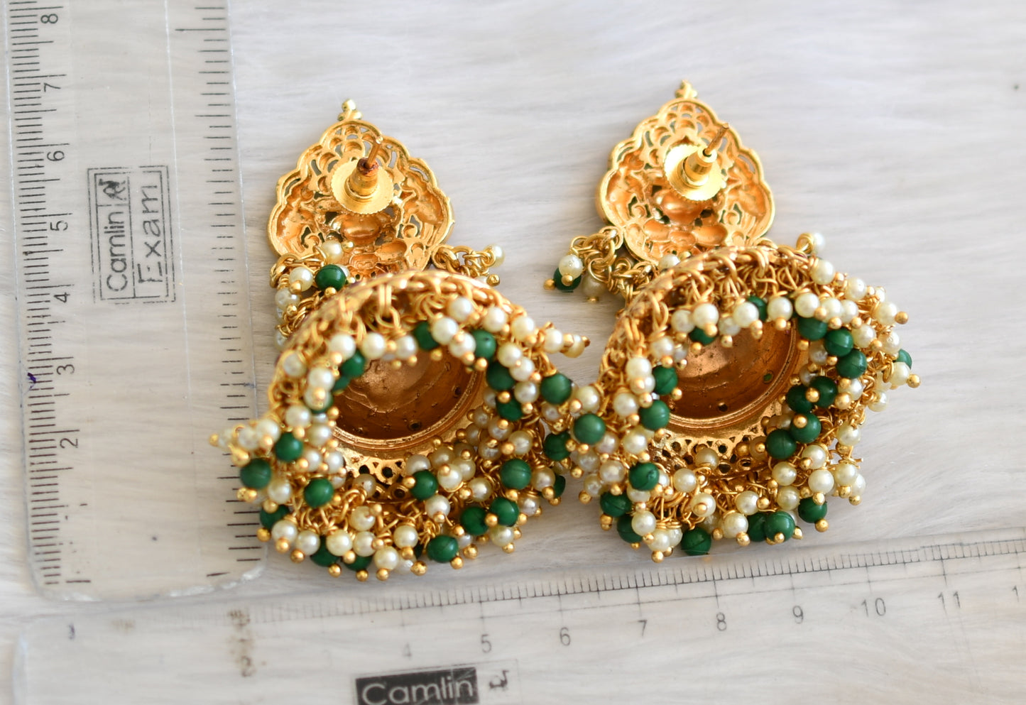 Matte finish kemp-green pearl cluster Lakshmi-Elephant jhumkka dj-41000