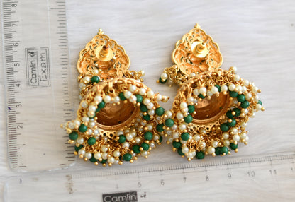 Matte finish kemp-green pearl cluster Lakshmi-Elephant jhumkka dj-41000