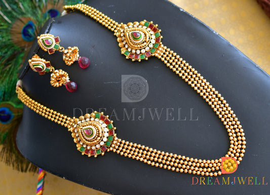 Antique red-green mugappu multilayer necklace set dj-06993