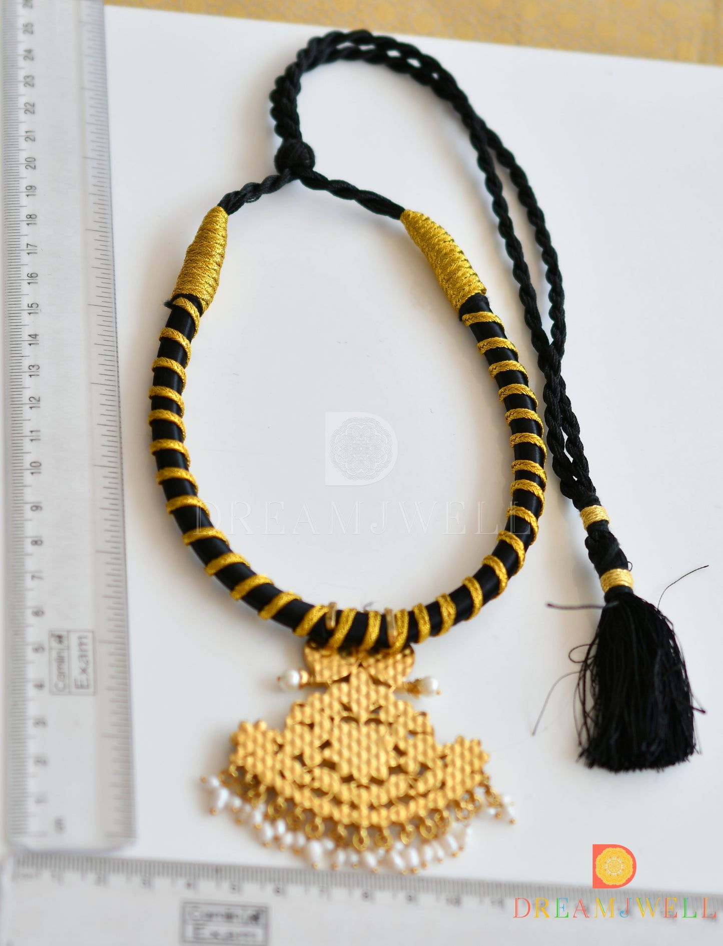 Gold tone Kundan jadau peacock-mango black silk thread necklace dj-36314
