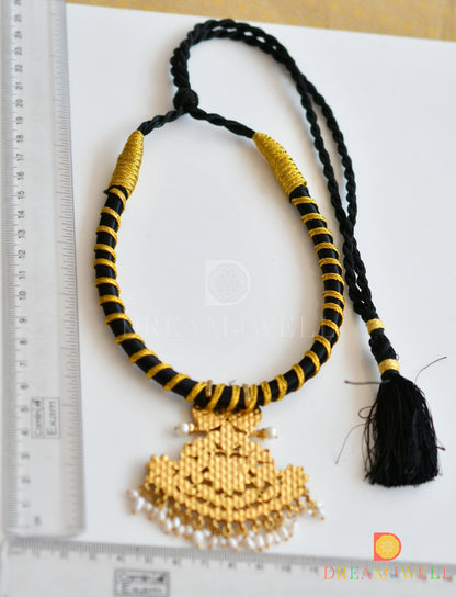Gold tone Kundan jadau peacock-mango black silk thread necklace dj-36314