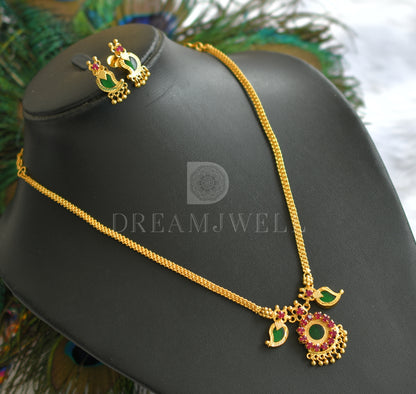 Gold tone pink-green mango necklace set dj-34082