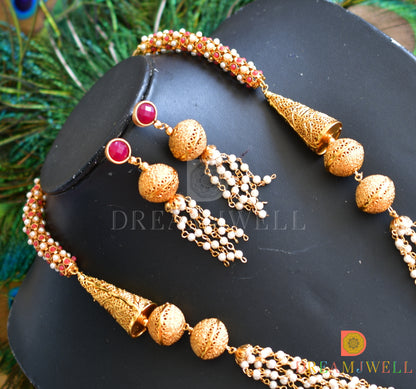 Antique designer ruby pearl necklace set dj-06780