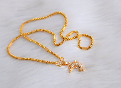 Gold tone white fish pendant with chain dj-39405