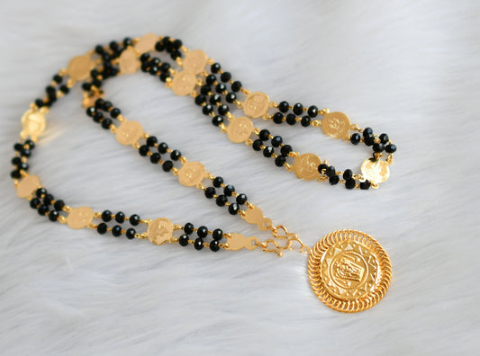 Gold tone black karimani beads Lakshmi coin Guruvayurappan Pendant with chain dj-39408