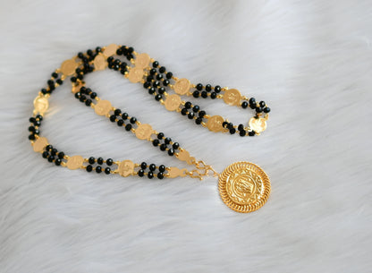 Gold tone black karimani beads Lakshmi coin Guruvayurappan Pendant with chain dj-39408