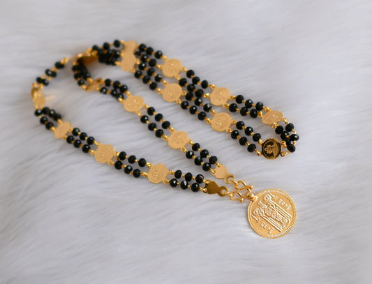 Gold tone black karimani beads Lakshmi coin Guruvayurappan Pendant with chain dj-39409