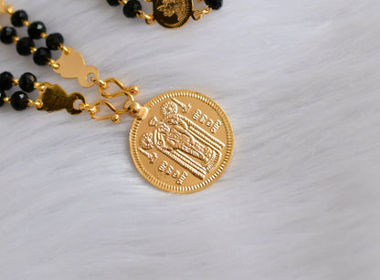 Gold tone black karimani beads Lakshmi coin Guruvayurappan Pendant with chain dj-39409