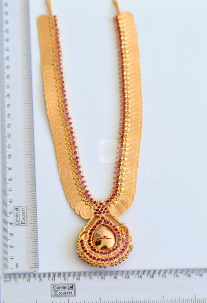 Gold tone ruby stone Lakshmi coin designer haar dj-35518