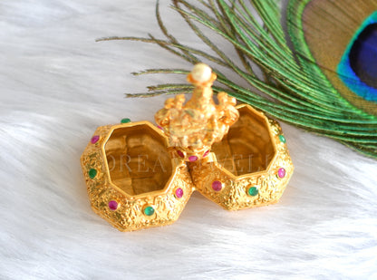 Gold tone ruby-green lakshmi kumkum box dj-12626