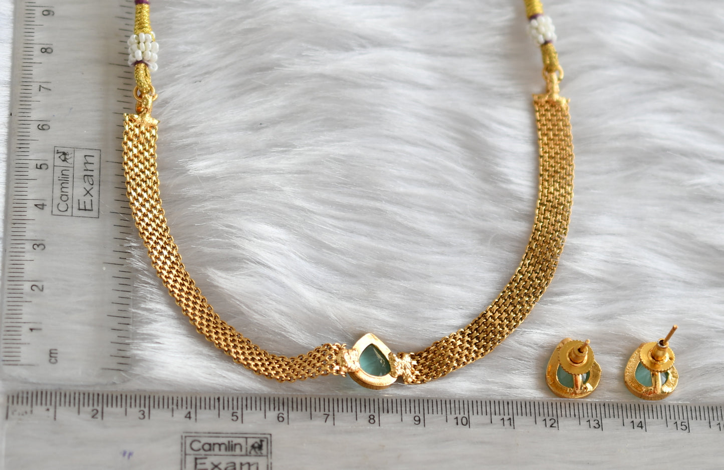 Antique Gopi sea green stone choker necklace set dj-38720