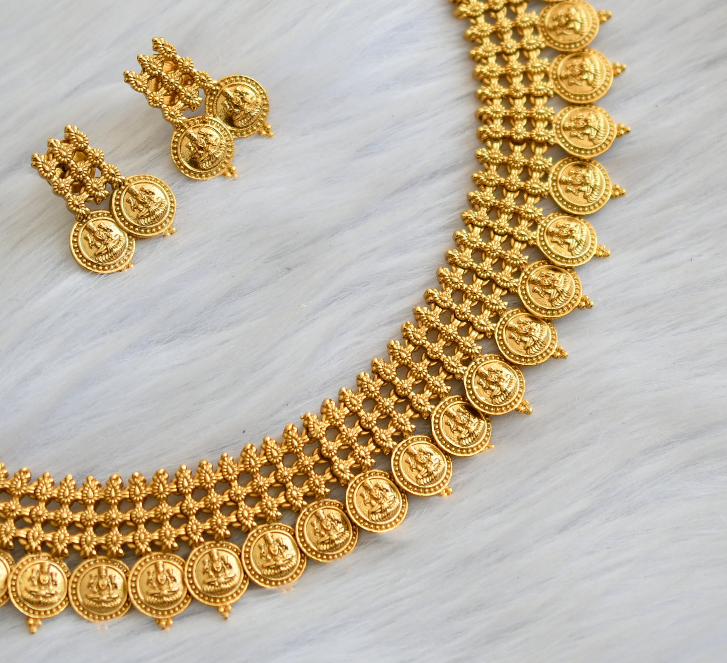 Matte finish Lakshmi coin necklace set dj-41029