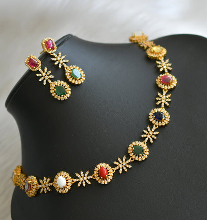 Matte finish navarathna stone necklace set dj-41033