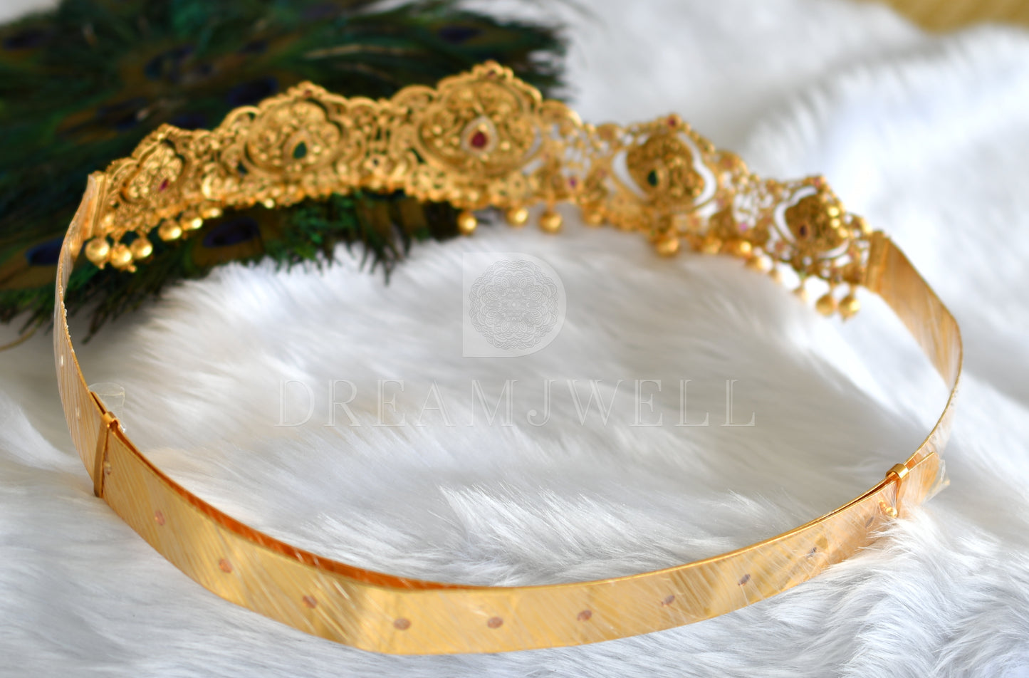 Gold look alike cz ruby-emerald 2 In 1 temple waist belt dj-33205