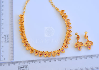 Gold tone ruby-white designer necklace set dj-35522