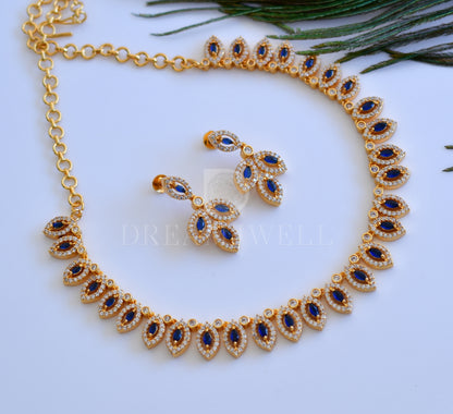 Gold tone blue-white designer necklace set dj-35523