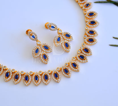 Gold tone blue-white designer necklace set dj-35523