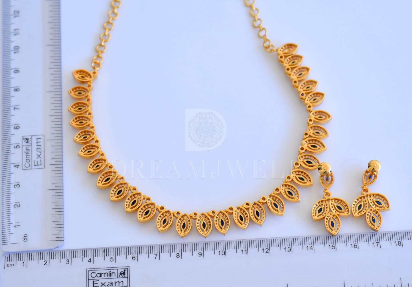 Gold tone blue-white designer necklace set dj-35523