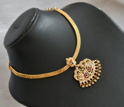 Gold tone ad pink-green-white stone south Indian style attigai/Necklace dj-39439