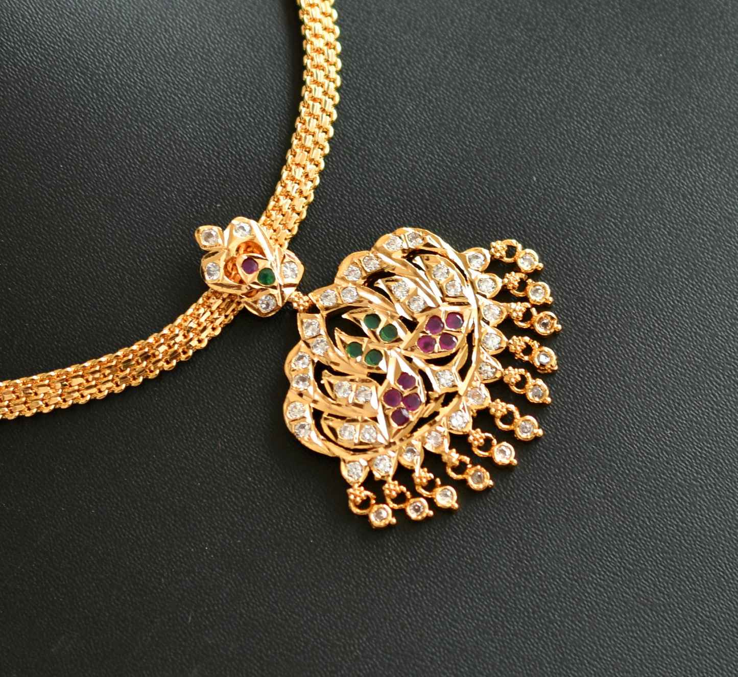 Gold tone ad pink-green-white stone south Indian style attigai/Necklace dj-39439