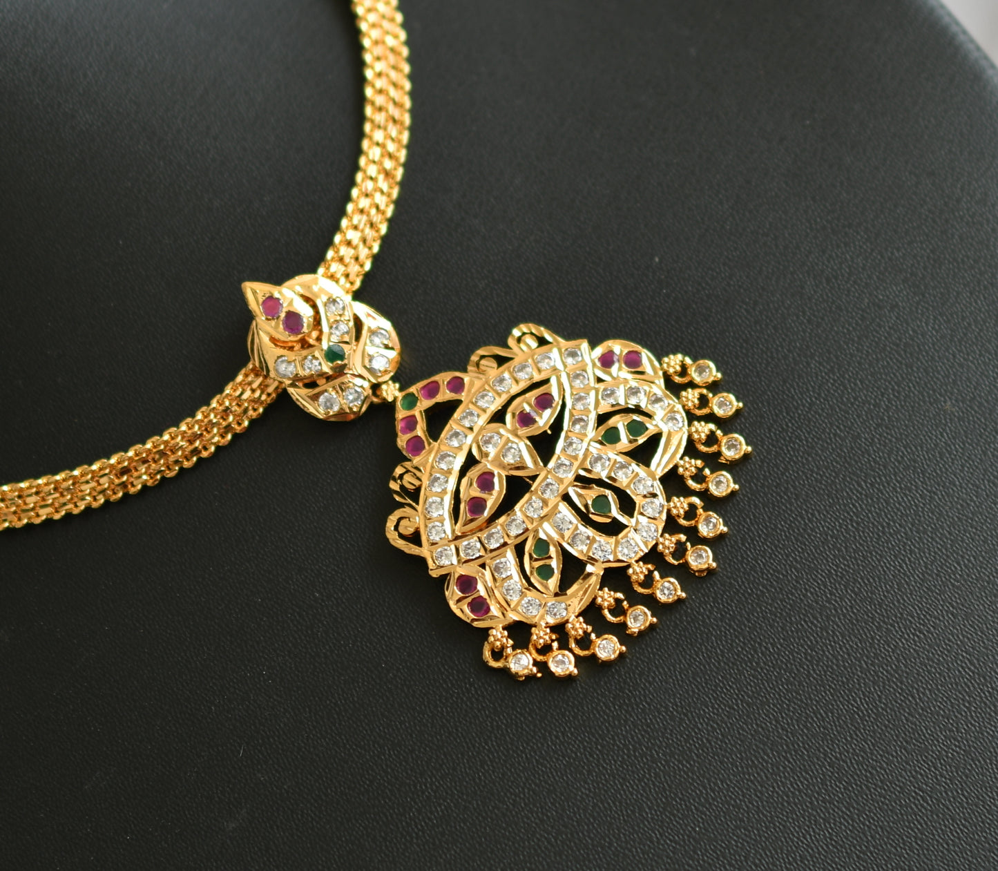 Gold tone ad pink-green-white stone south Indian style attigai/Necklace dj-39442