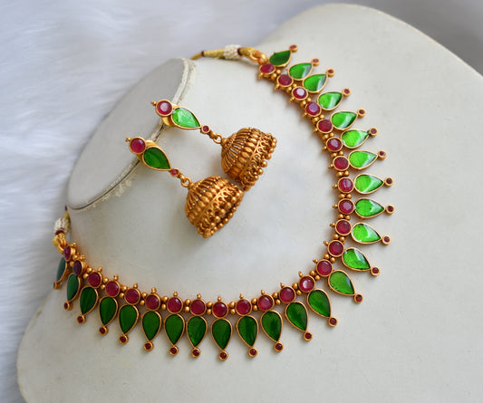 Matte finish red-green Kerala style Gopi necklace set dj-38094