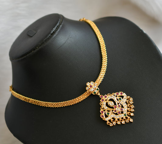 Gold tone ad pink-green-white stone south Indian style attigai/Necklace dj-39441