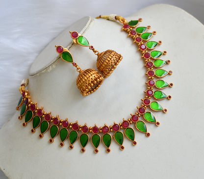 Matte finish red-green Kerala style Gopi necklace set dj-38094