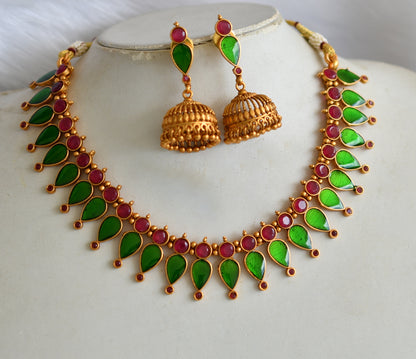 Matte finish red-green Kerala style Gopi necklace set dj-38094