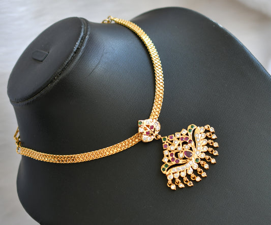 Gold tone ad pink-green-white stone south Indian style attigai/Necklace dj-39440