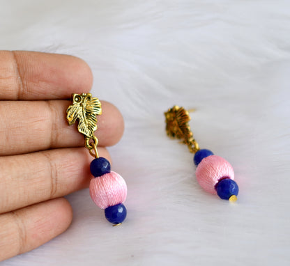 Antique gold tone pink-blue silk thread Ganesha necklace set dj-11418